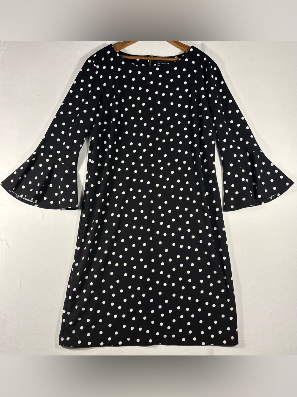 Liz Claiborne Women’s 16 Black Polka Dot Bell-Sleeve Classic Shift Dress